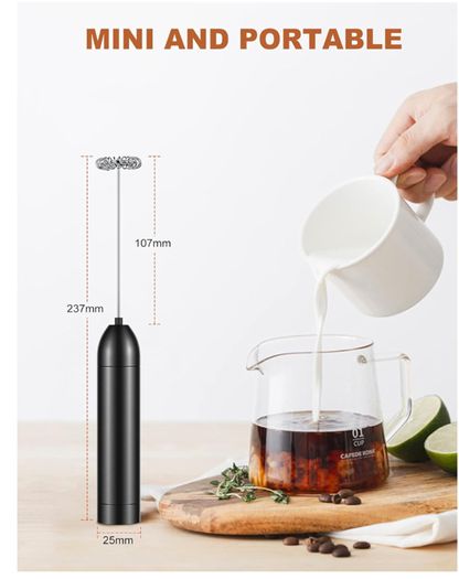 Electric Milk Frother with High Performance 12000 RPM Motor, Aluminium Alloy Manual Milk Frother, Foamer Whisk for Matcha, Latte, Cappuccino, Hot Chocolate, Drinks, 3 AAA Batteries Included