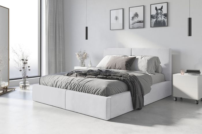 Bedroom Hilton upholstered bed frame. Storage box and  lifter support