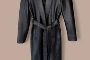 Zara Size S black faux leather Long trench coat with belt