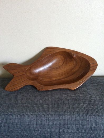 Hand carved fish shaped teak wood bowls
