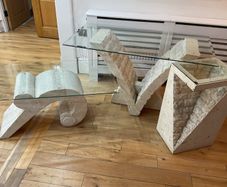 3 piece sculptural stone and glass furniture set