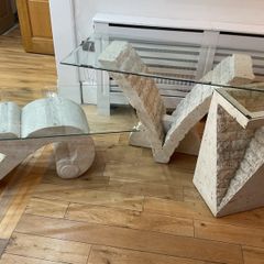 3 piece sculptural stone and glass furniture set
