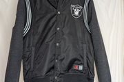 NFL Raiders Hooded Varsity Medium Jacket Black Grey Official American Football