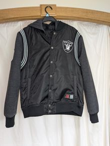 NFL Raiders Hooded Varsity Medium Jacket Black Grey Official American Football