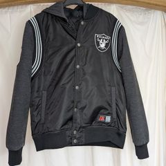 NFL Raiders Hooded Varsity Medium Jacket Black Grey Official American Football