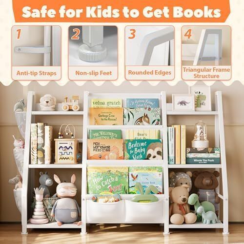Kids Bookshelf and Toy Storage: 3-Tier Book Shelf Childrens Bookcase - 6 Small Storage Units for Kids Room