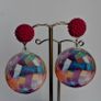 Round Geometric Pattern Beaded Stud Earrings Image 4