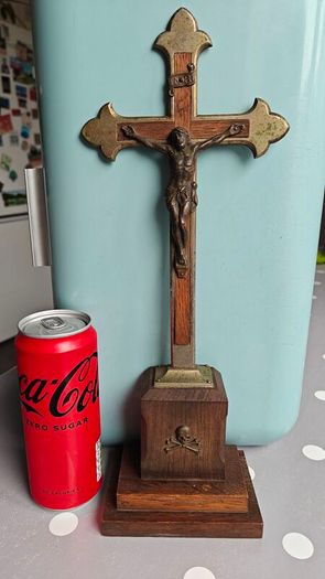 Antique French Altar Crucifix with Memento Mori Skull and Crossbones