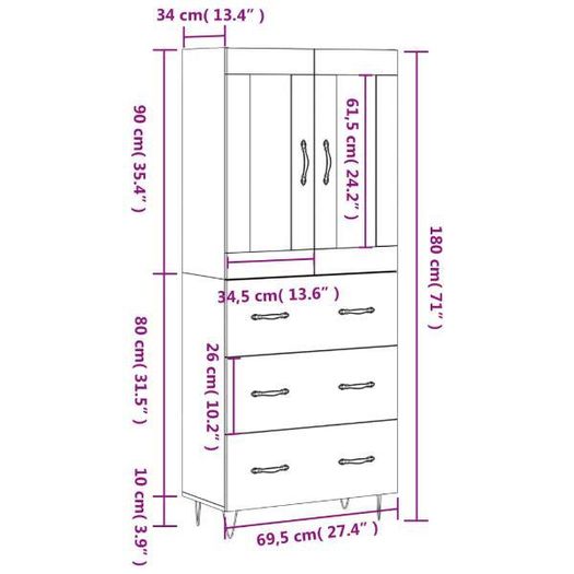 Highboard Smoked Oak 69.5x34x180 cm