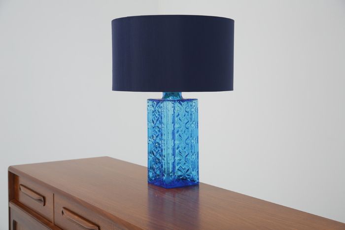 Vintage Swedish Blue Glass Table Lamp, 1960s.
