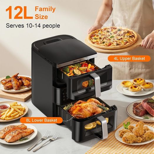 Double Stack Air Fryer, 12L, 2 Drawers With Viewing Window
