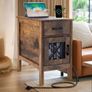 Farmhouse End Table, Night Stand with USB Ports and Outlets, 3 Tiers End Table Side Table with Storage Cabinet and 1 Drawer Image 4