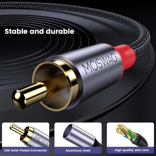 MOSWAG RCA Y Splitter Cable, 1 Female to 2 Male Audio Adapter, Nylon Braided Hi-Fi Splitter for Subwoofer, Home Theater, HDTV, Amplifier, Gaming Console