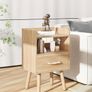 Bedside Table Set of 2, Nightstand, Side Table, Wooden Sofa End Table with Fabric Drawer, Open Shelf, Solid Wood Legs, 39x29x63 cm, for Bedroom, Living Room, Natural Image 3
