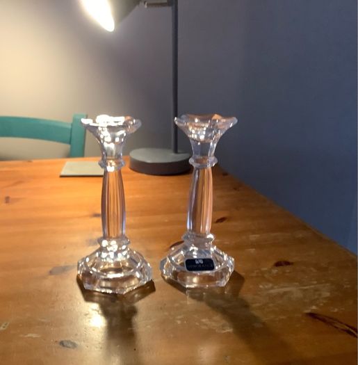 Newbridge glass matching pair candlesticks