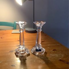 Newbridge glass matching pair candlesticks
