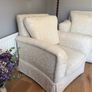 Cream and white floral armchair Image 2