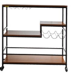 BRAND NEW 3-Tier Bar Wine Rack Serving Cart on Wheels Commercial Kitchen Food Truck Serving Buffet Sideboard Rack Glass Holder Home