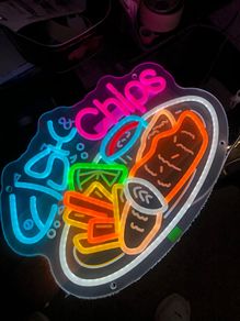 Large Fish and Chips Take Away  Neon LED Sign Business House Garage