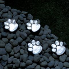 Set of 4 LED Solar Powered Pet Paws Animal Prints Outdoor Lamp, Creative String Light Decorative Outdoor Lights for Patio, Yard, Garden - White LED