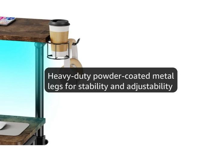 Standing Desk with Power Outlets & Strip Lights, Height Adjustable