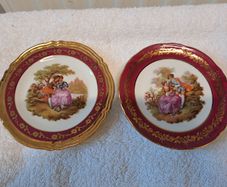 Limoges small plates red and gold