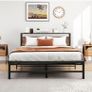 5ft King Metal Platform Bed Frame with Wooden Storage Shelf Headboard, 150x200 cm Image 7