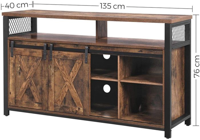 TV cabinet, TV table with 2 sliding doors, TV shelf for TVs up to 60 inches, TV cabinet with adjustable shelves, industrial design, vintage brown-black