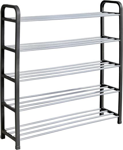 NEW SALE | 5 Tier Shoe Slots Rack - Space Saving Shoe Storage Organiser with Quick, Tool-Free Assembly - Shoe Slots Holds 15-20 Pairs - Dimensions (L) 75.5cm x (W) 18.5cm x (H) 75.5cm - Black