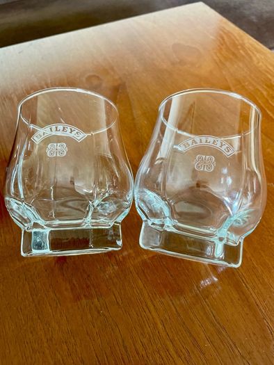 Pair Vintage Footed Hexagon Baileys Irish Cream Glassware