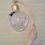 Stuart crystal perfume bottle with atomizer and pink fringe. Image 5