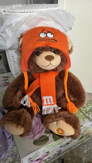 Orange M&M soft bear