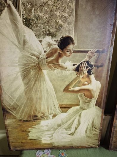 Rare find. Vintage Couple of Large Ballerinas Scene. Ballet Art.