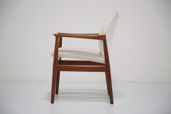 Vintage Danish Teak and White Boucle Armchair by Grete Jalk, 1960s.