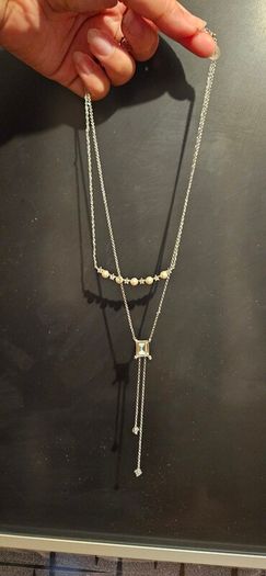 Sumiyaki Pearl and Diamante Double Necklace
