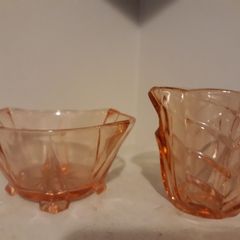Coloured Glass Creamer & Sugar Bowl