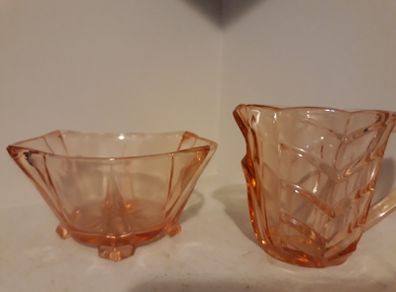 Coloured Glass Creamer & Sugar Bowl