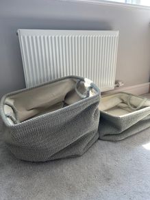 2x Duck Egg Blue Soft Knit Storage Baskets