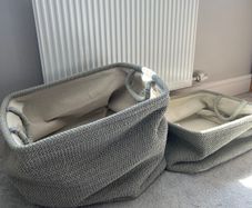2x Duck Egg Blue Soft Knit Storage Baskets