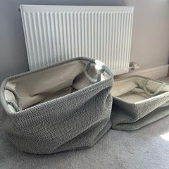 2x Duck Egg Blue/Grey Soft Knit Storage Baskets