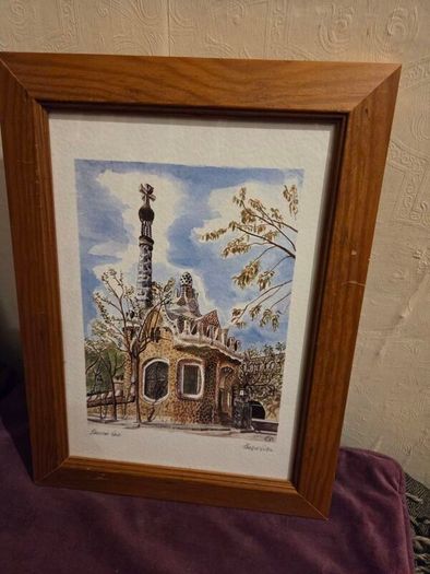 Barcelona Parque Guell Lithograph framed