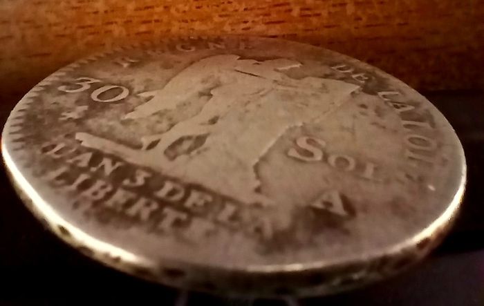 Louis XVI, 30 Sols, Silver Coin, French Revolution. Paris.