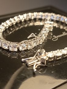 Rhodium Plated Sterling Silver 13 carat Moissanite Tennis Bracelet