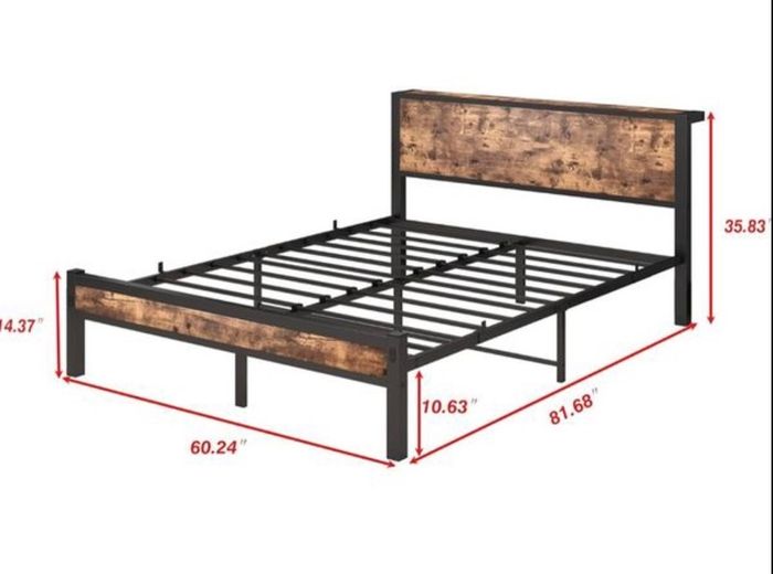 King Size Bed Frame with Storage Wooden Headboard, Metal Bed Frame Kingsize Bed Base/Mattress Foundation, Enhanced Support Noise Free, Textured Black+Brown Oak