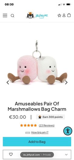 New JELLYCAT Amuseables Pair of Marshmallows Bag Charm