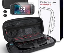 Large Capacity Carrying Case for Nintendo Switch 2 (2025) - 3 in 1 Accessories Bundle with 2 Screen Protectors, Thumb Grip Caps, 24 Game Cards/microSD | Gift Box Edition