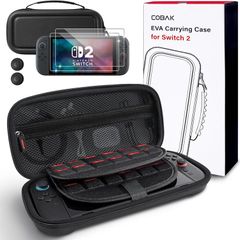 Large Capacity Carrying Case for Nintendo Switch 2 (2025) - 3 in 1 Accessories Bundle with 2 Screen Protectors, Thumb Grip Caps, 24 Game Cards/microSD | Gift Box Edition