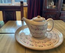 Nicholas Mosse new Lavender limited edition from Washington Creek .  A round platter 13 inches in diameter and a tea pot