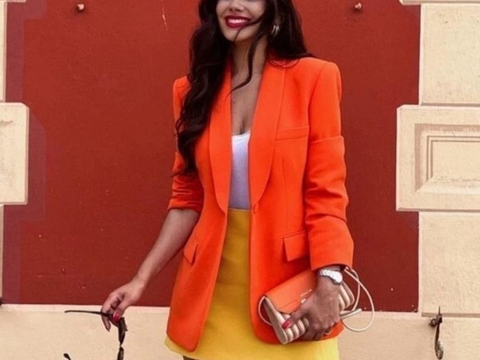 Fab Zara Bloggers Insta Famous Pumpkin Orange Suit Co Ord Blazer and Trousers   Size XL UK 14