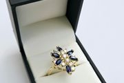 14ct Yellow Gold Sapphire &amp; Diamond Cocktail Ring